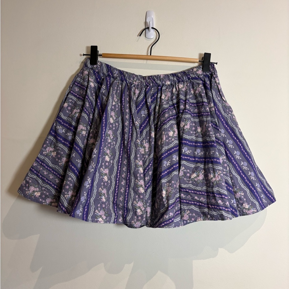 Free People Gaia Printed Blue Floral Flared Mini Skirt Size XS - Picture 5 of 9